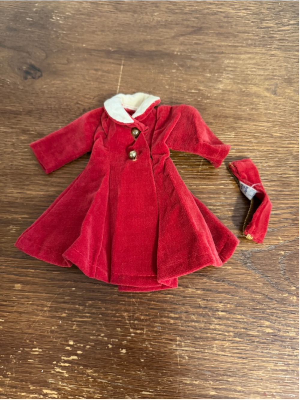 Vintage Barbie Red Velvet Coat Hat Set Made In Japan 1960s Doll Clothes Gold But
